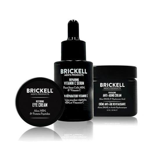 Brickell Men's Advanced Anti-Aging Routine, Night Face Cream, Facial Serum and Eye Cream, With Hyaluronic Acid, Vitamin C, and MSM, Scented, Skin Care Gift Set