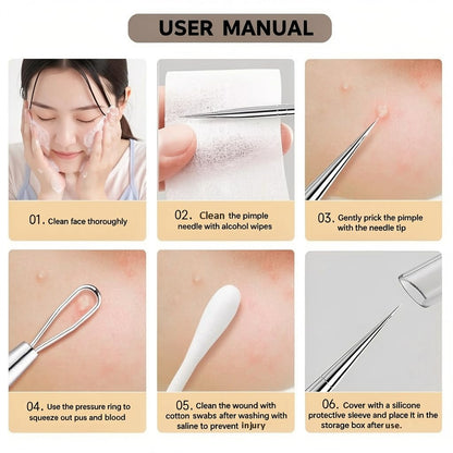 5PCS Blackhead Remover Comedone Extractor, Curved Blackhead Tweezers Kit, Professional Stainless Pimple Acne Blemish Removal Tools Kit for Manual