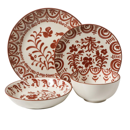 Bloomhouse - 2-Time Oprah’s Favorite Things - Valencia Flor 16 Piece Dinnerware Set, Artisanal Decorated Stoneware Plates & Bowls, Service for 4, Microwave & Dishwasher Safe, Fern Green