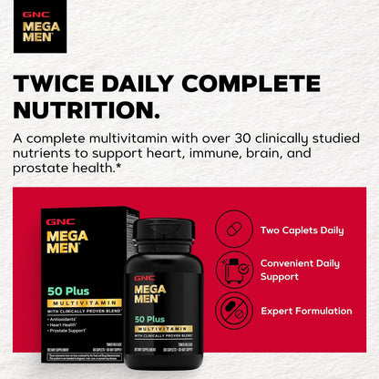 GNC Mega Men 50 Plus Multivitamin for Men, Heart & Prostate, 120 Count